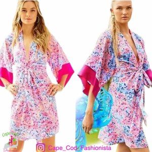 Lilly Pulitzer Silk Wrap Kimora Coco Coral Crab Kimono Dress